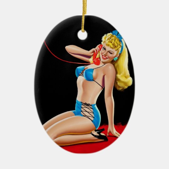 Vintage Retro Peter Driben Telephone Pinup Girl Ceramic Ornament