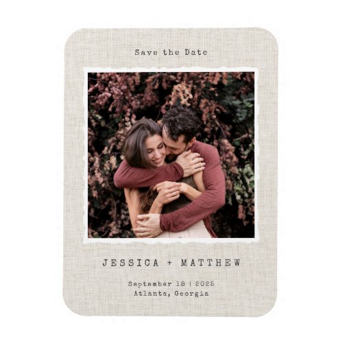 Vintage Retro Photo Frame Linen Custom Wedding  Magnet