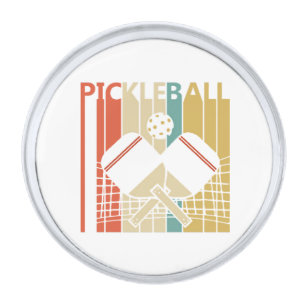 Vintage Retro Pickleball Silver Finish Lapel Pin