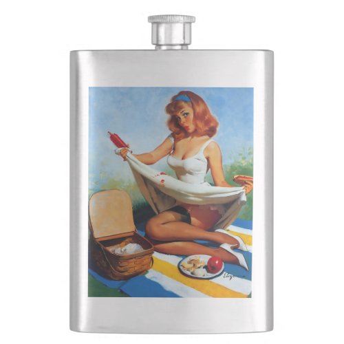 Vintage Retro Picnic Pin Up Girl Hip Flask