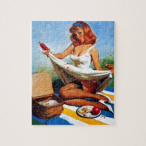 Vintage Retro Picnic Pin Up Girl Jigsaw Puzzle