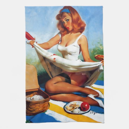 Vintage Retro Picnic Pin Up Girl Towel