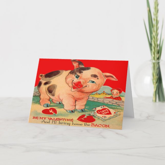 Vintage Retro Pig Bacon Valentine Card (Front)
