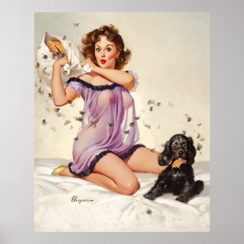 Vintage Retro Pillow Fight  Pinup Girl Poster