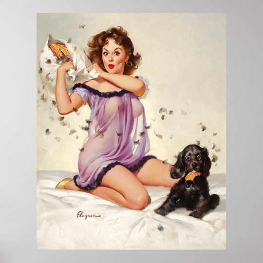 Vintage Retro Pillow Fight Pinup Girl Poster Zazzle Com