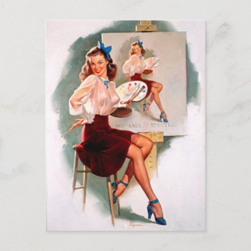 Vintage Retro Pin Up Girl Postcard