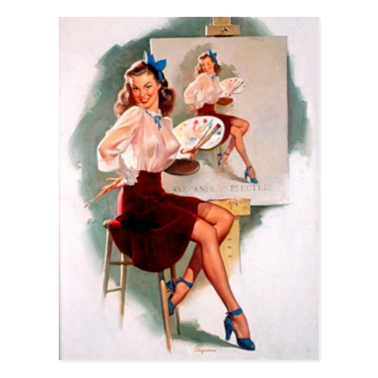 Vintage Retro Pin Up Girl Postcard