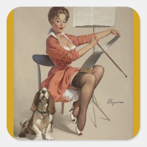 Vintage Retro Pin Up Girl Square Sticker