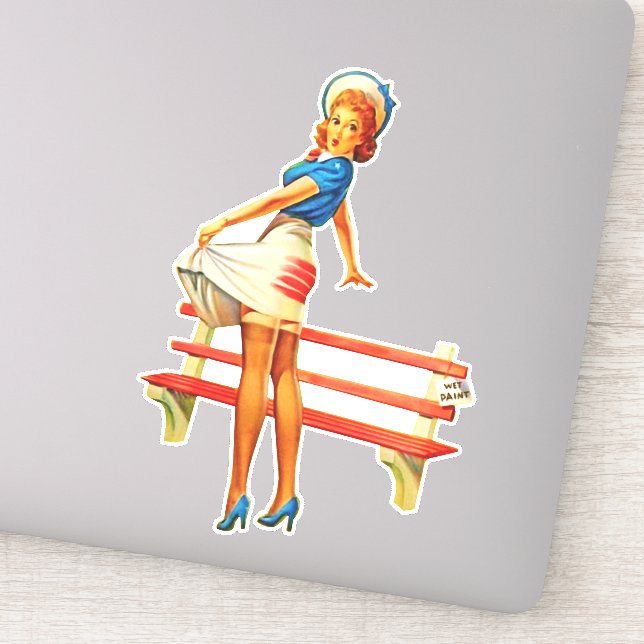 Vintage Retro  Pin-up Girl with Hat Sticker (Detail)
