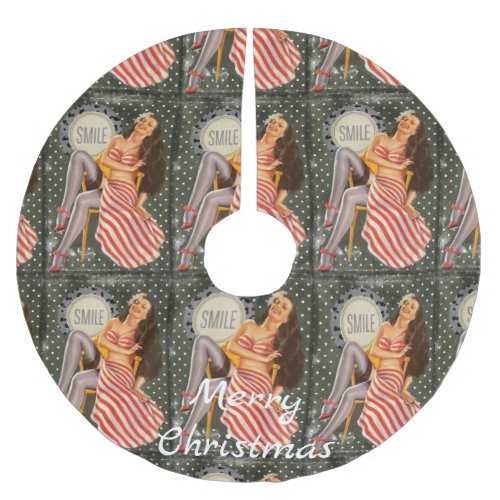 Vintage Retro Pin_up Illustration Thunder_Cove Brushed Polyester Tree Skirt