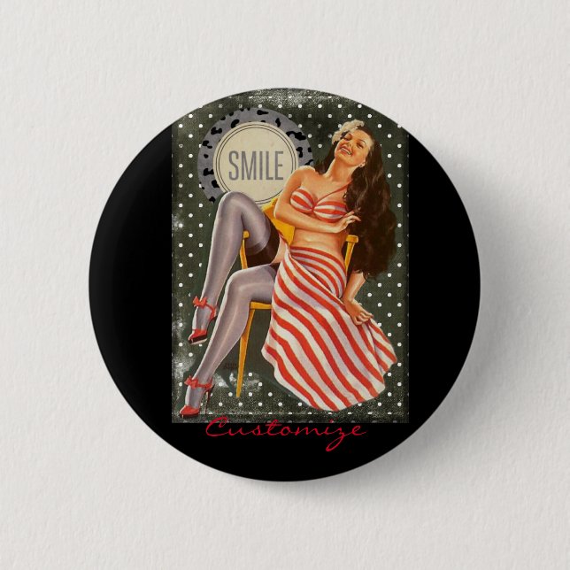 Vintage Retro Pin-up Illustration Thunder_Cove Button (Front)