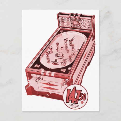 Vintage Retro Pinball Machine Postcard
