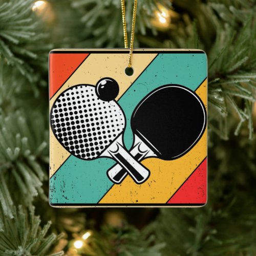 Vintage Retro Ping Pong Ceramic Ornament