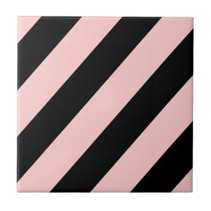Vintage Retro Pink & Black Diagonal Stripe Tile