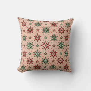 Vintage Retro Pink Christmas Stars Pattern Throw Pillow