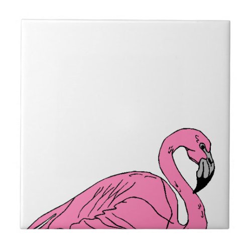 Vintage Retro Pink Flamingo Bird on White Tile