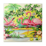 Vintage Retro Pink Flamingo Birds Flocking Tile at Zazzle