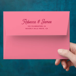 Vintage Retro Pink Fuchsia Peachy Wedding Envelope