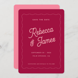 Vintage Retro Pink Fuchsia Wave Frame Wedding Save The Date