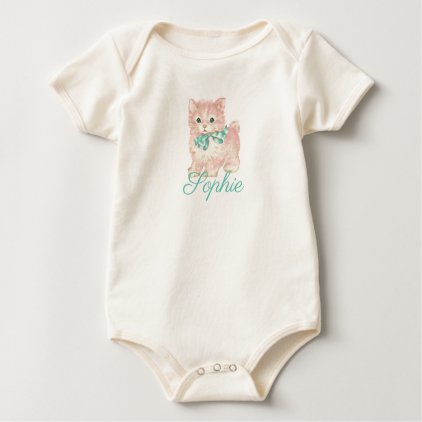 Vintage/Retro Pink Kitten Personnalised Baby Bodysuit