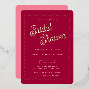 Vintage Retro Pink Magenta Wave Bridal Shower Gold Foil Invitation