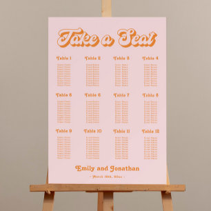 Vintage Retro Pink Orange Wedding Seating Chart Foam Board