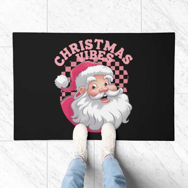 Vintage Retro Pink Santa Christmas Doormat (Indoor)