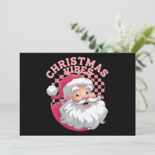 Vintage Retro Pink Santa Christmas Holiday Card