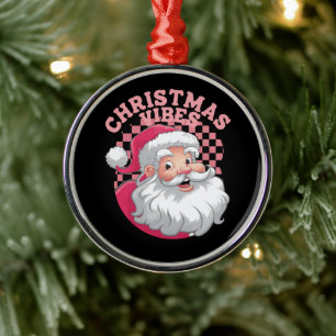 Vintage Retro Pink Santa Christmas Metal Ornament