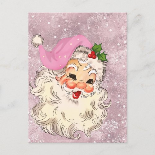 Vintage Retro Pink Santa Claus Christmas Postcard