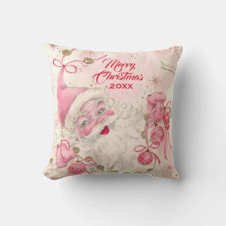 Vintage Retro Pink Santa Clause Christmas Holiday Throw Pillow