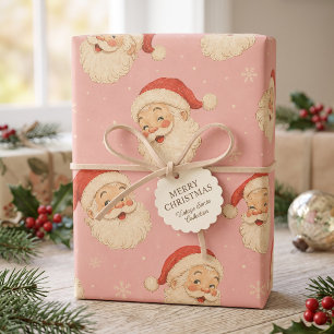 Vintage Retro Pink Santa Wrapping Paper Sheets