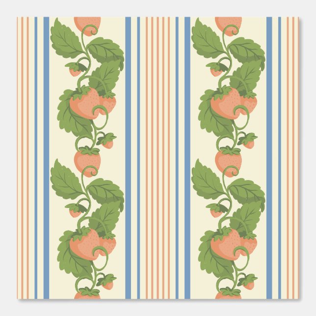 Vintage Retro Pink Strawberry Striped Pattern Wallpaper (Front)
