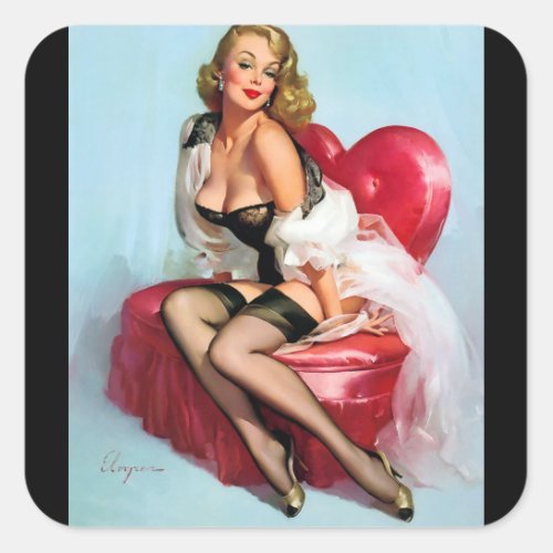 Vintage Retro Pinup Art Pin Up Girl Square Sticker