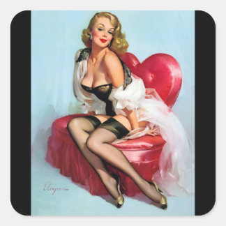 Vintage Retro Pinup Art Pin Up Girl Square Sticker
