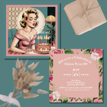 Vintage Retro Pinup girl Elegant Floral Birthday