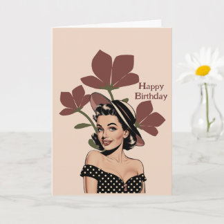 Vintage Retro pinup girl & flowers,Photo Birthday Card
