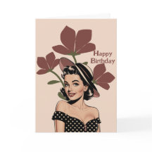 Vintage Retro pinup girl & flowers,Photo Birthday