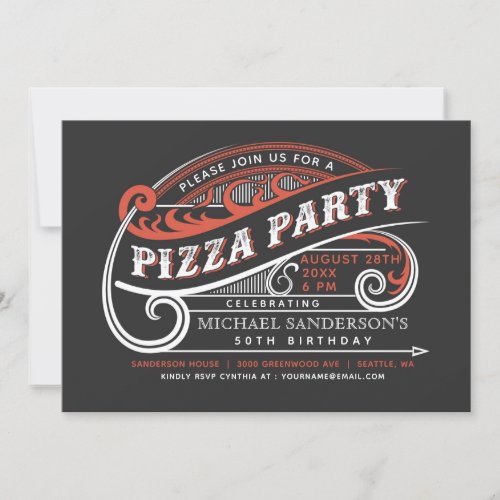 Vintage Retro Pizza Party Invitations