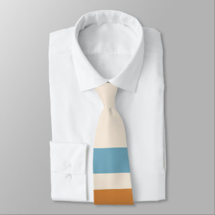 Vintage Retro Plain Cream and Blue Orange Stripes Neck Tie