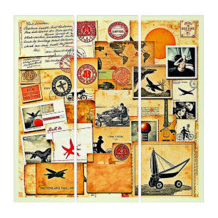 Vintage Retro Postcard Mix Triptych