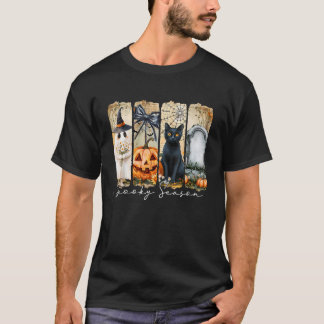 Vintage Retro Preppy Spooky Season Coquette Bow Ha T-Shirt