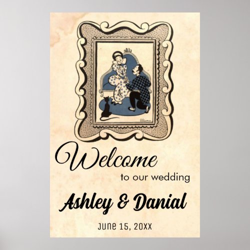 Vintage Retro Proposal Old Rustic Welcome Wedding Poster