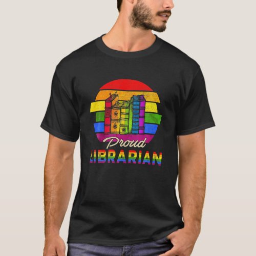 Vintage Retro Proud Librarian Rainbow Flag Proud T_Shirt