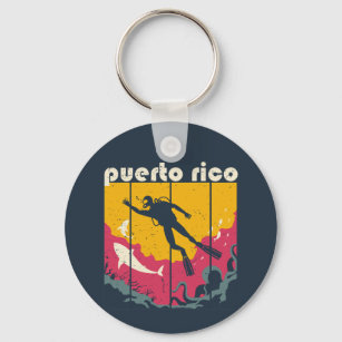Vintage Retro Puerto Rico Diving Cool Scuba Diver Keychain