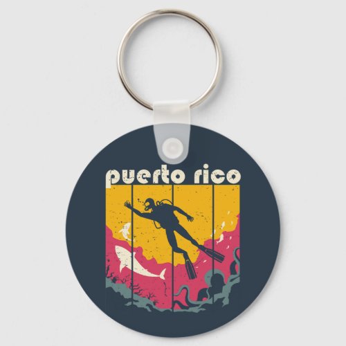 Vintage Retro Puerto Rico Diving Cool Scuba Diver Keychain