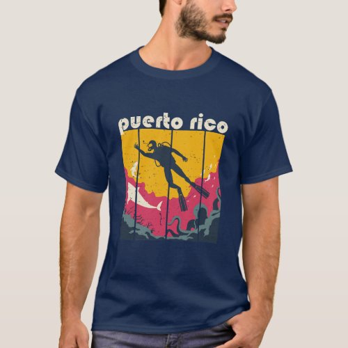 Vintage Retro Puerto Rico Diving Cool Scuba Diver T_Shirt