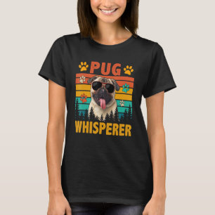 Vintage Retro Pug Whisperer Funny Dog Sunglasses L T-Shirt