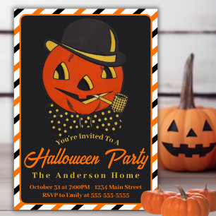 Vintage Retro Pumpkin Man with Pipe Halloween Invitation