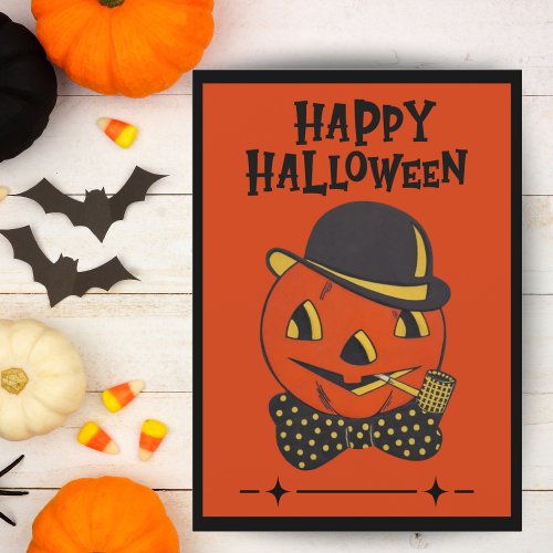 Vintage Retro Pumpkin with Pipe Custom Halloween Holiday Card